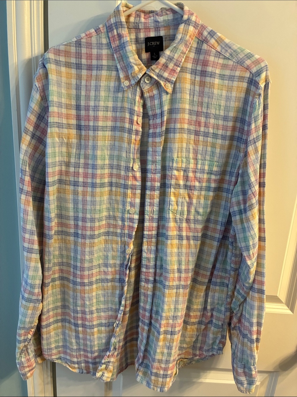 J. Crew Factory Pastel Plaid Button-Down Shirt in Yellow, Blue, Pink